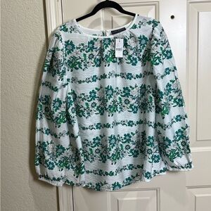 NEW Lane Bryant Floral Long Sleeve Top White/Green  Elastic Cuffs   Size 16